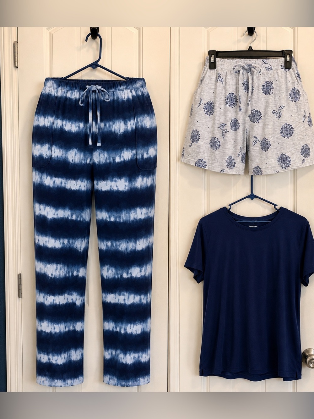 Sonoma 3 Piece Pajama Set Women’s Plus 1X NWT Blue Tie Dye Floral Sleepwear
